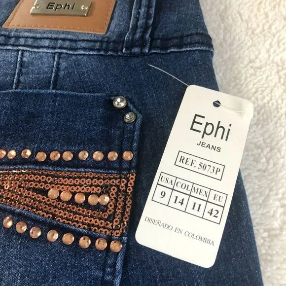 Ephi Jeans. Women's Butt Lifter Technology Embellished Jeans High Waist Sz 9 USA - Picture 9 of 12
